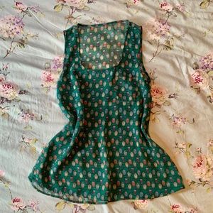 Teal Owl Chiffon Tank Top